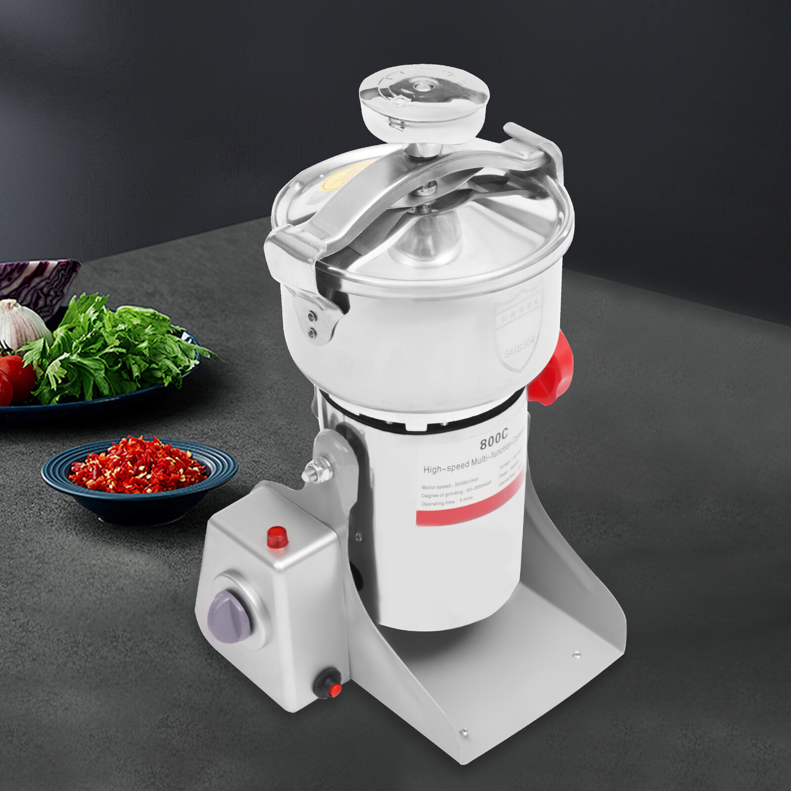 Commercial Electric Grain Mill 3500W, Dry Grinder 30,000 RPM 800g Silver