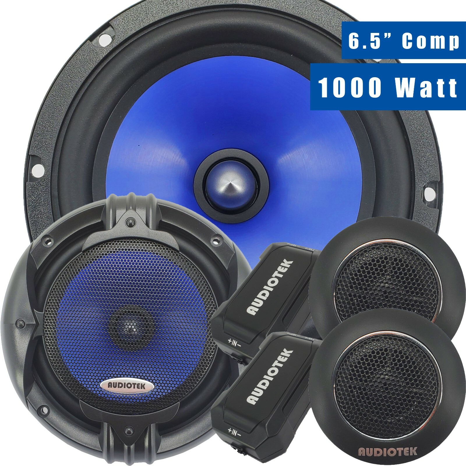 Pair of Audiotek 1000W 6.5-Inch 2-Way Car Audio Component Speaker System 6-1/2in