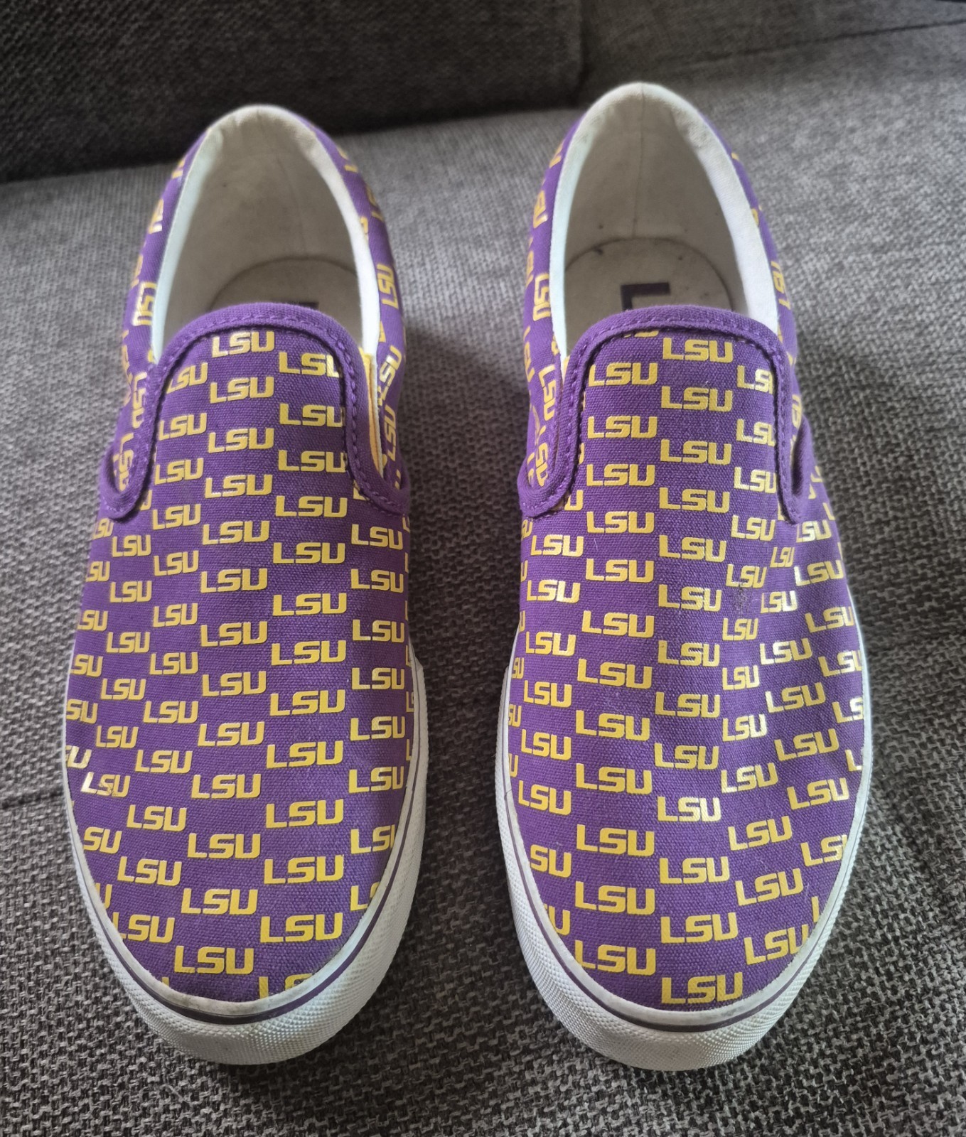 Row One LSU Canvas Slip-on Unisex Sneakers. Men\'s Size 6, Women\'s Size 7.5 Row One LSU Canvas Slip-on Unisex Sneakers. Men\'s Size 6, Women\'s Size 7.5