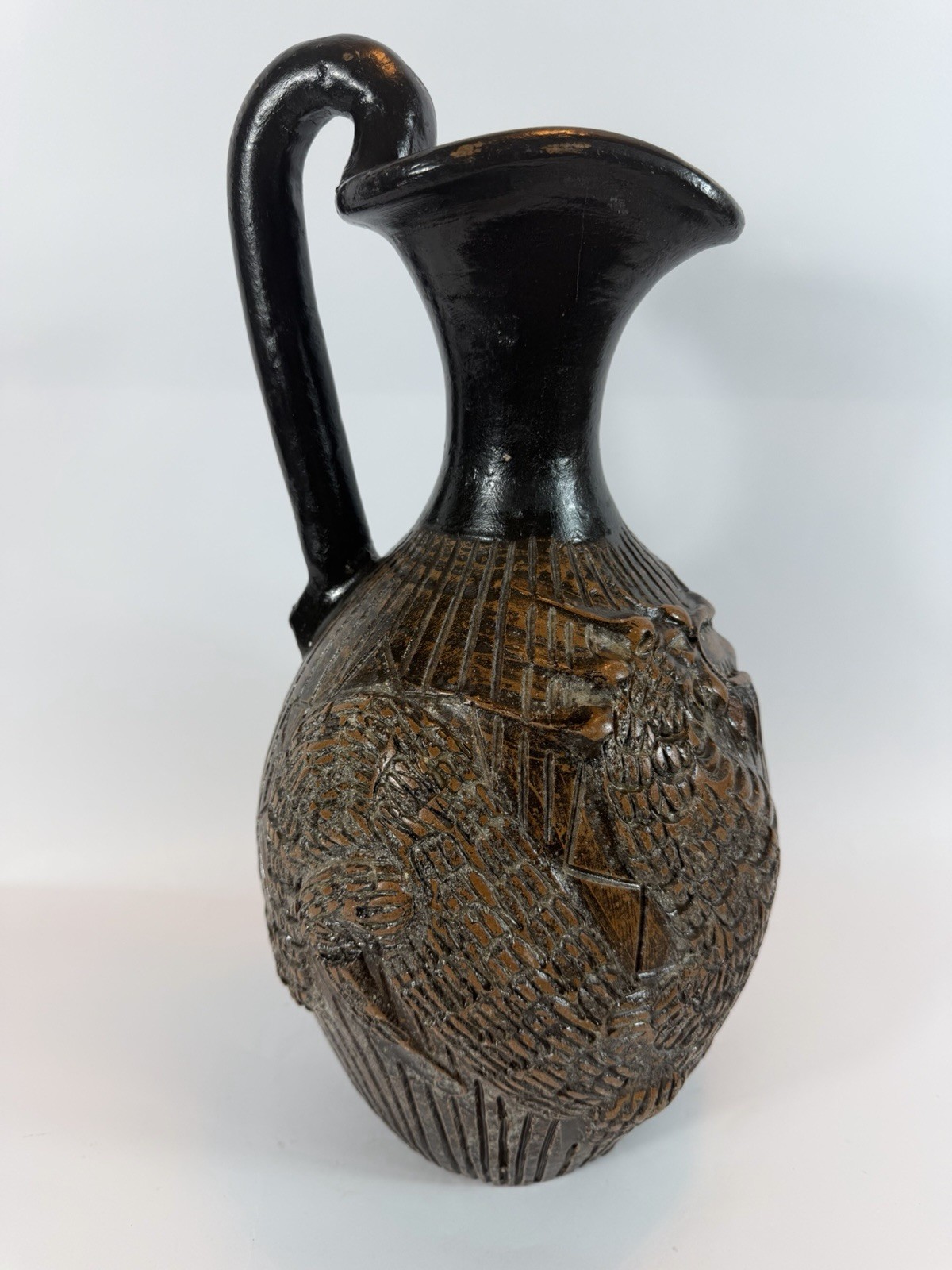 Vintage Italian Terracotta Dragon Jug Ewer Handcrafted Pottery 17” 8.7 lb
