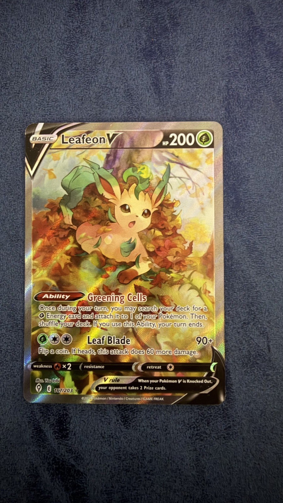 Pokemon TCG Leafeon V Alt Full Art 167/203 Evolving Skies Ultra Rare Holo