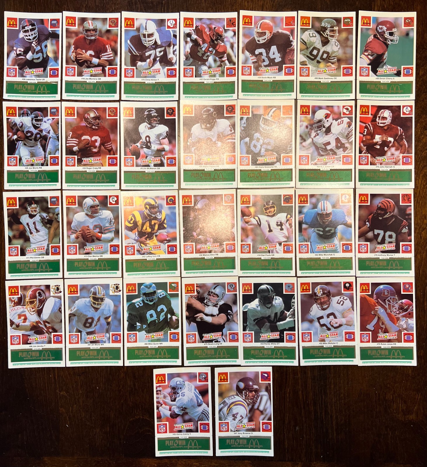 1986 McDonald\'s Play & Win All Star Team Complete Set (30) Unscratched Green