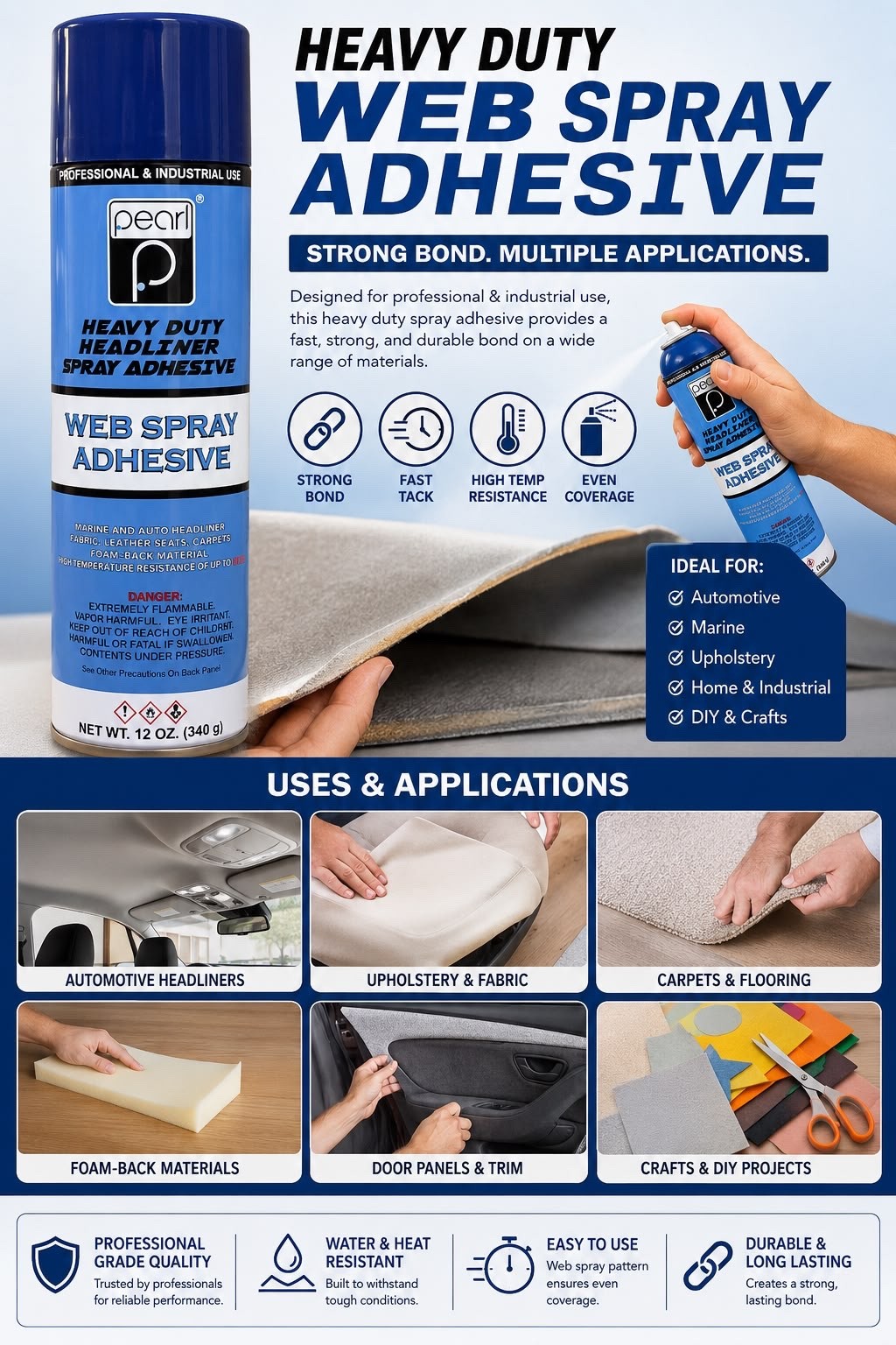 12oz Professional & Industrial Heavy-Duty Headliner Spray Adhesive - Upholstery