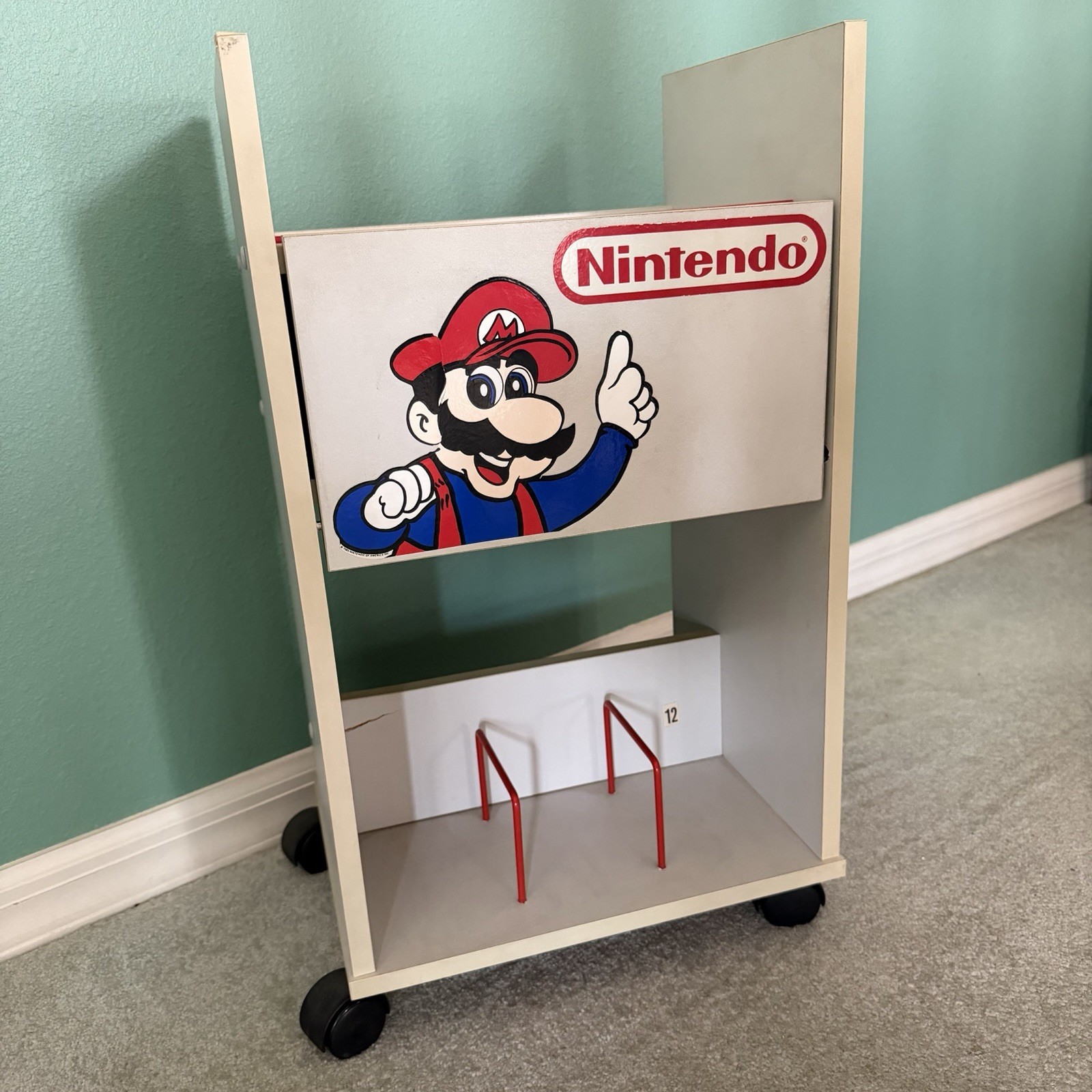Vintage Nintendo Super Mario Brothers Rolling Console Storage Cart 1989 NES 