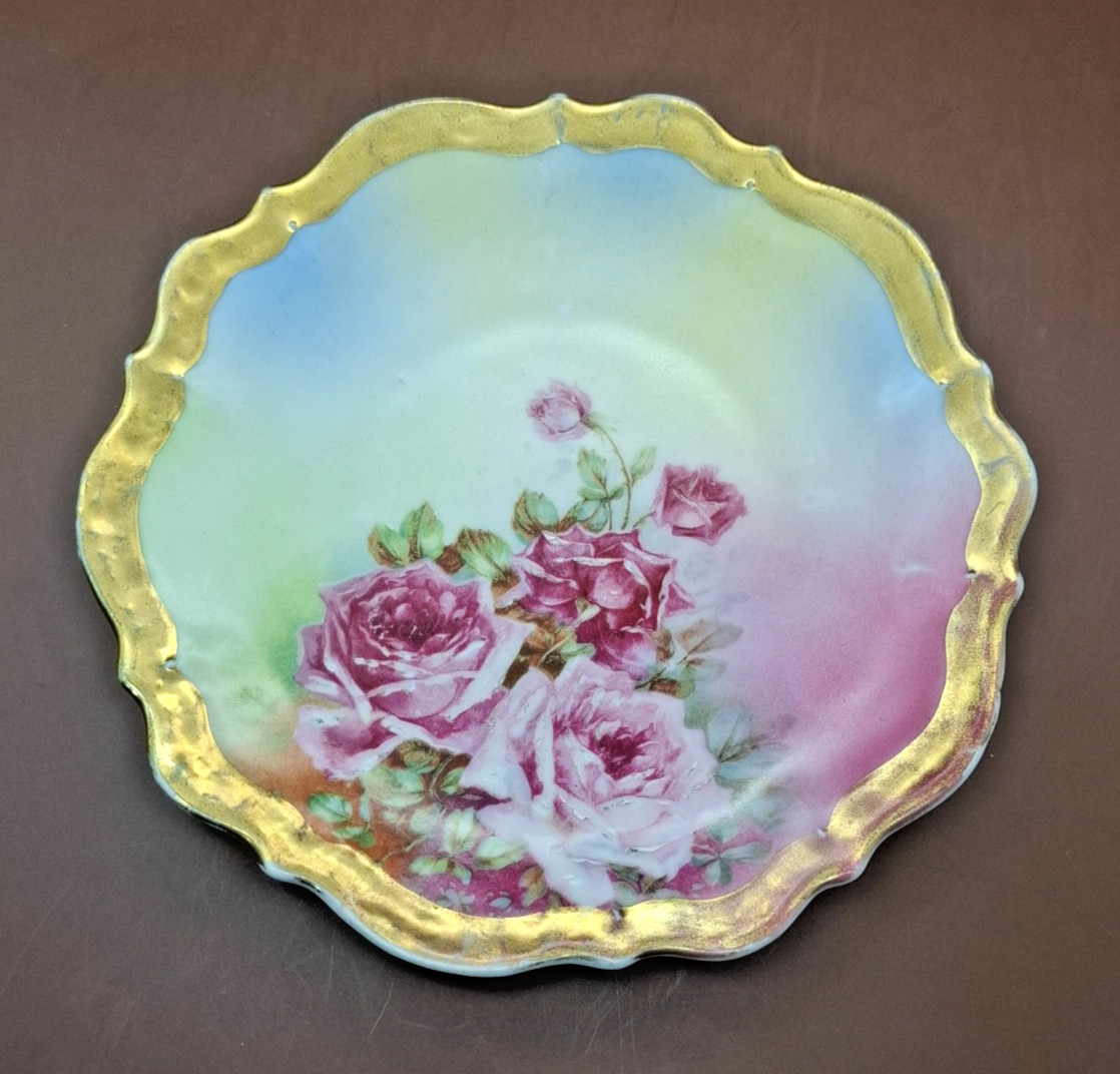 Antiq C.T.  Altwasser German Porcelain Small Plate Hand Painted Pink Roses 6\