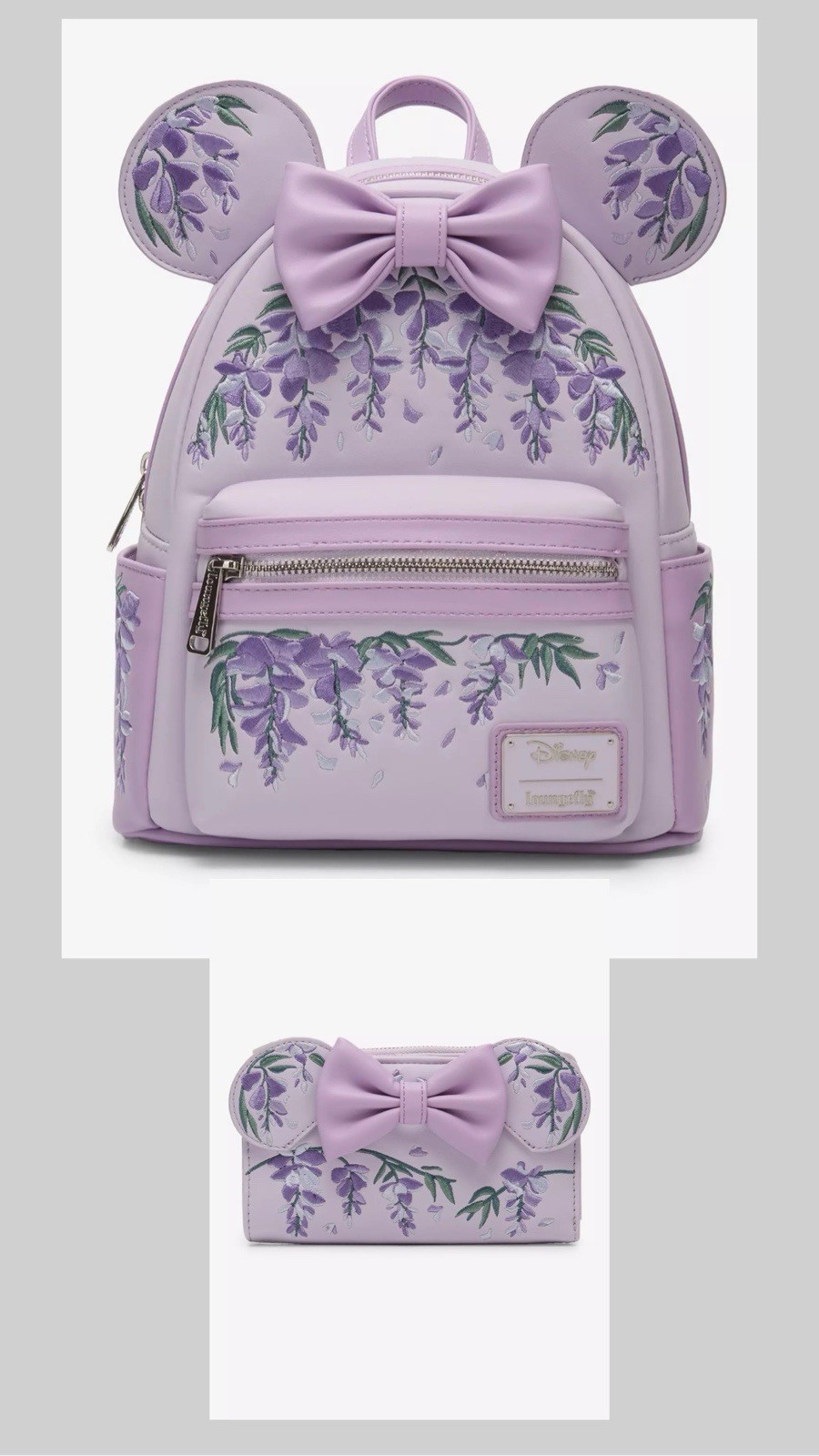 NWT Loungefly Minnie Mouse Wisteria Ears Floral Mini Backpack & Wallet