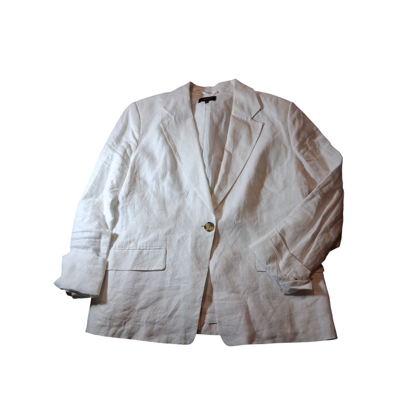 Quince Women White 100% European Linen Blazer Jacket Size M Single Button Lined Quince Women White 100% European Linen Blazer Jacket Size M Single Button Lined