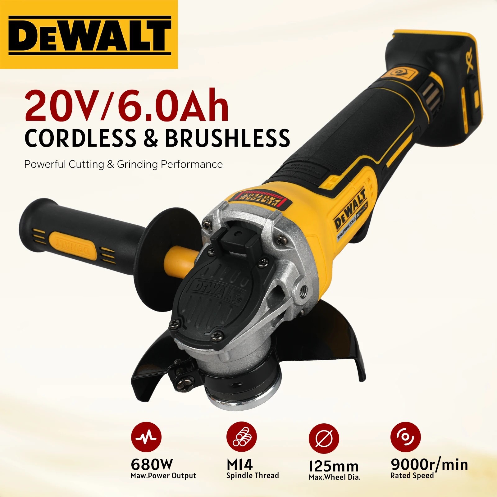DEWALT DCG405 125mm Flat Head Angle Grinder 18V Brushless Bare Tool DEWALT DCG405 125mm Flat Head Angle Grinder 18V Brushless Bare Tool