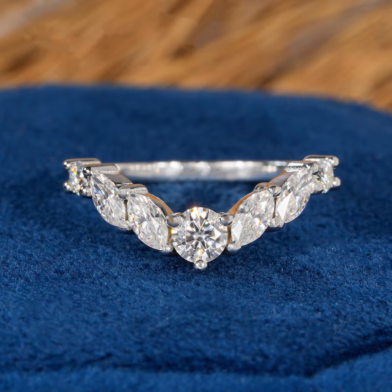 1.00 Ct Round Cut E/VS1 Lab Grown Diamond Curve Engagement Ring 14K White Gold