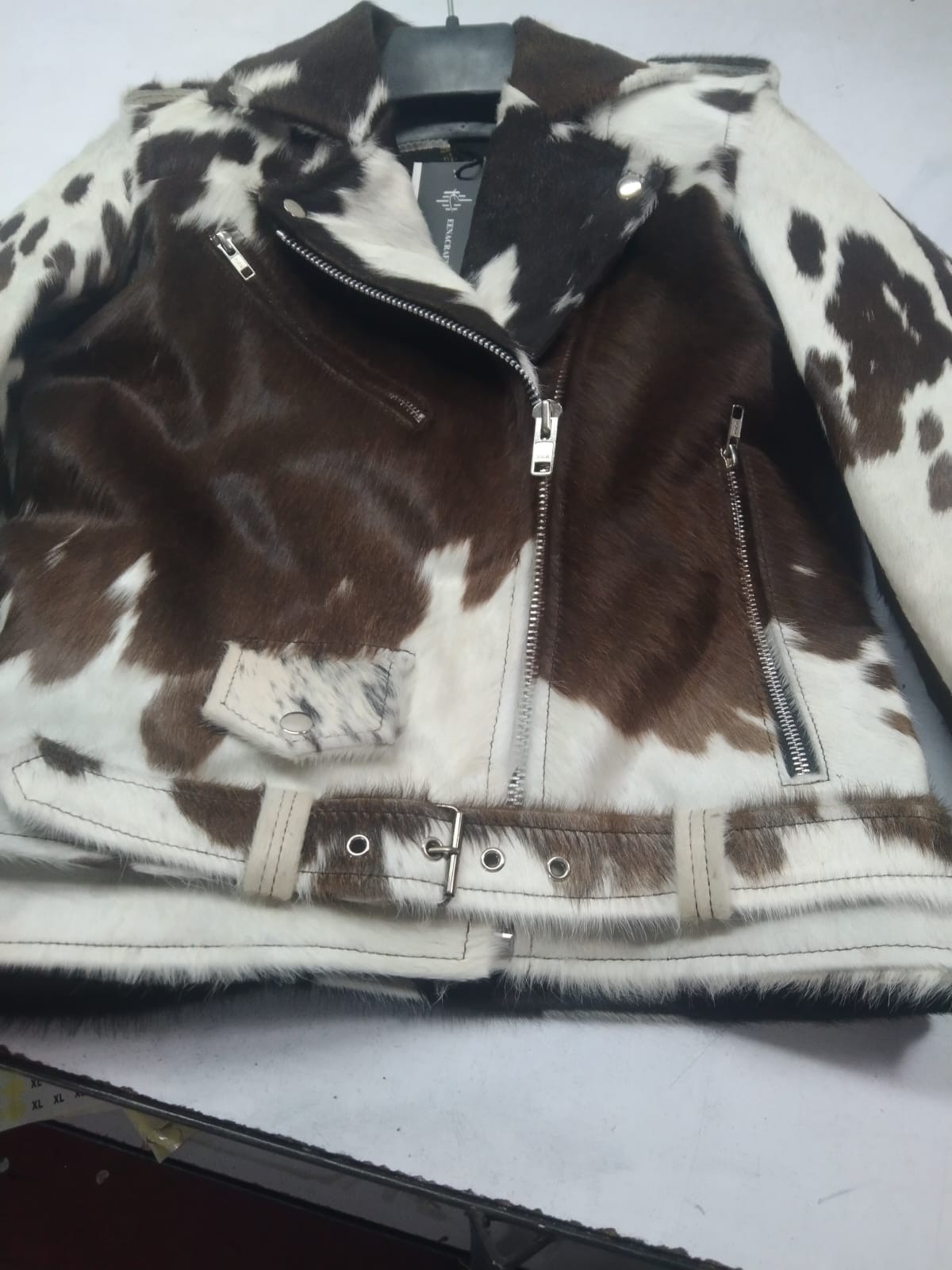 Western Unisex Cowhide Hair On Hide Leather Cowboy Jacket Handmade Size L