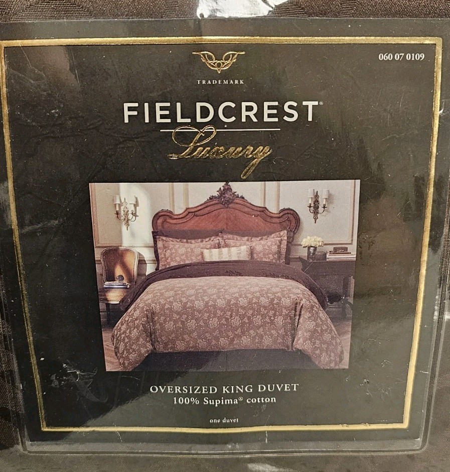 NEW Fieldcrest Luxury KING Duvet 110x96 100% Supima Cotton Brown Jacquard NOS 