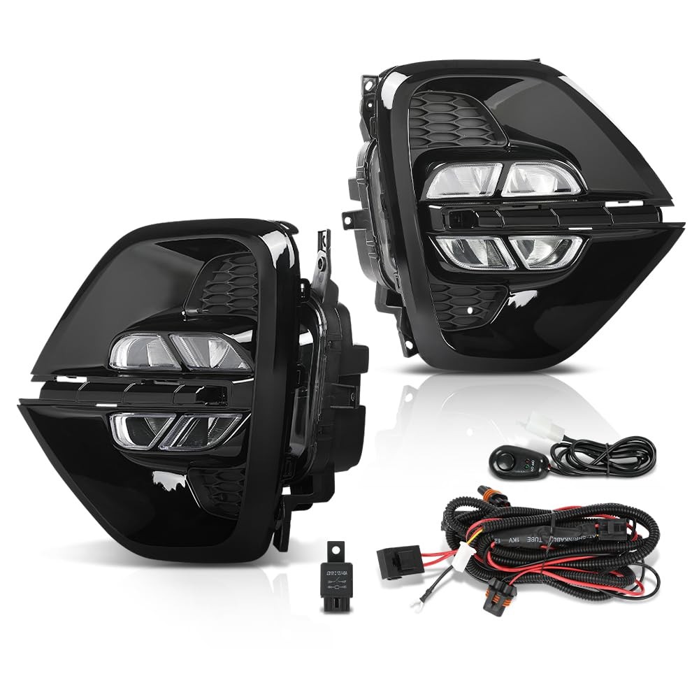 LED Fog Lights DRL Pair Kia Sportage 2020-2022 w/ Harness Cover