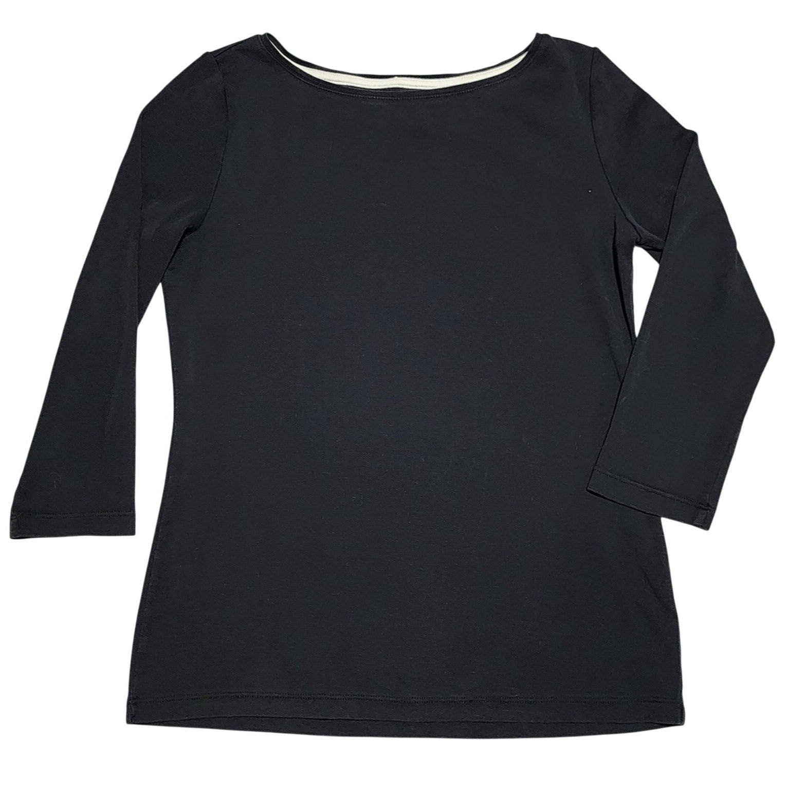 Talbots Solid Pima Cotton Bateau Neck Long Sleeve T Shirt Black Women’s Sm Tee