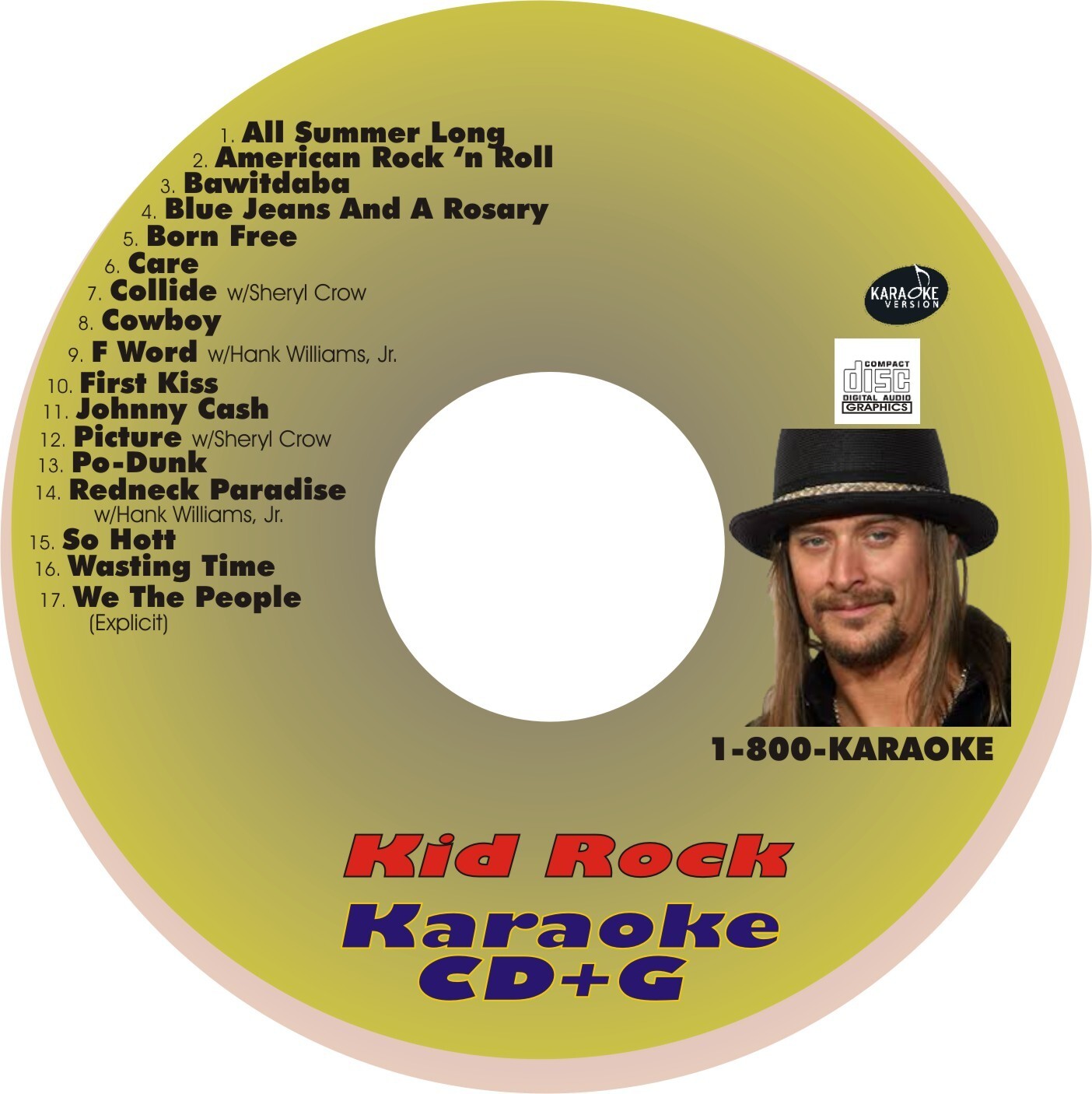 CUSTOM KARAOKE KID ROCK 17 GREAT SONG cdg CD+G HARD-TO-FIND ALL SUMMER LONG MORE
