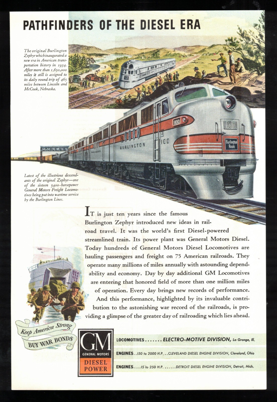 Original Vintage 1944 General Motors Pathfinders of the Diesel Era Train ad Original Vintage 1944 General Motors Pathfinders of the Diesel Era Train ad