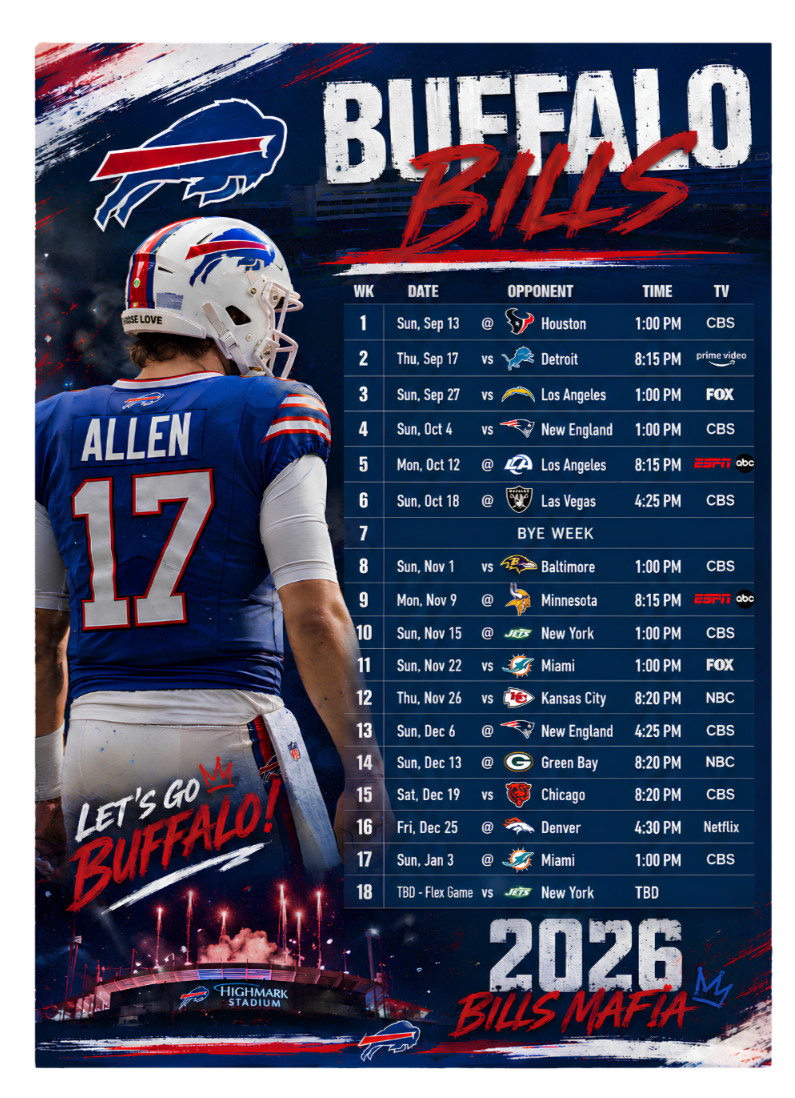Buffalo Bills Josh Allen 2026-27 Magnetic Schedule. 5x7\ Buffalo Bills Josh Allen 2026-27 Magnetic Schedule. 5x7\