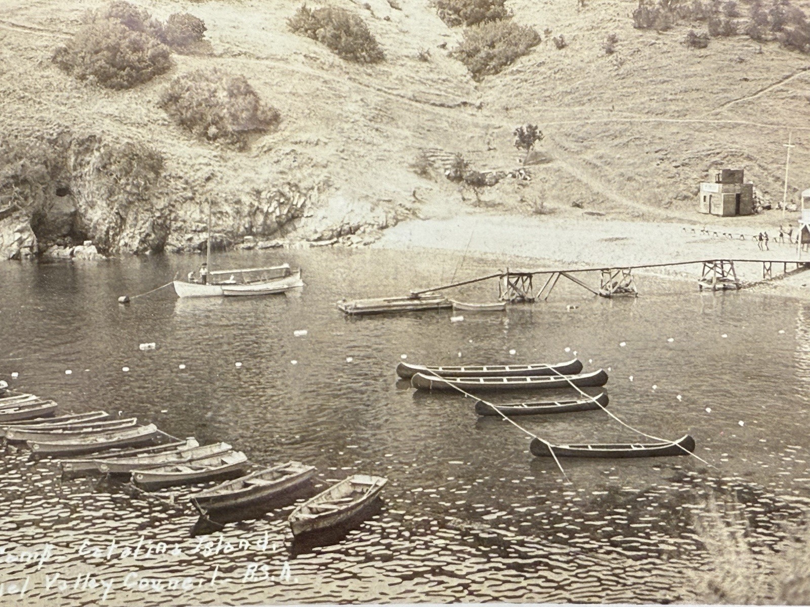 RPPC Postcard Catalina Island Scout Canoes BSA Camp Cove View V55 RPPC Postcard Catalina Island Scout Canoes BSA Camp Cove View V55
