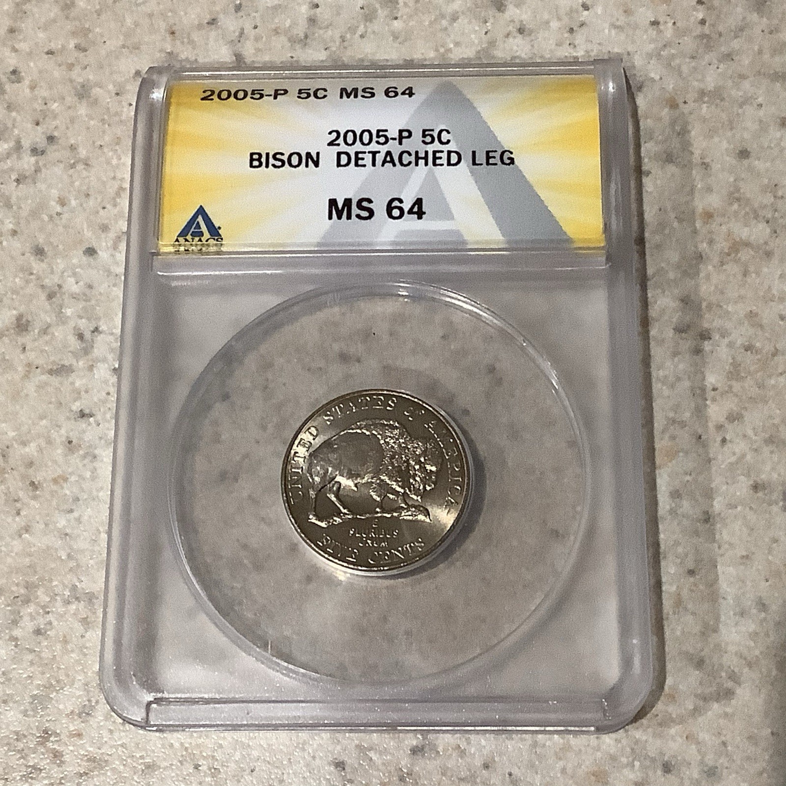 2005-P 5C Jefferson Nickel - BISON DETACHED LEG ~ ANACS MS 64