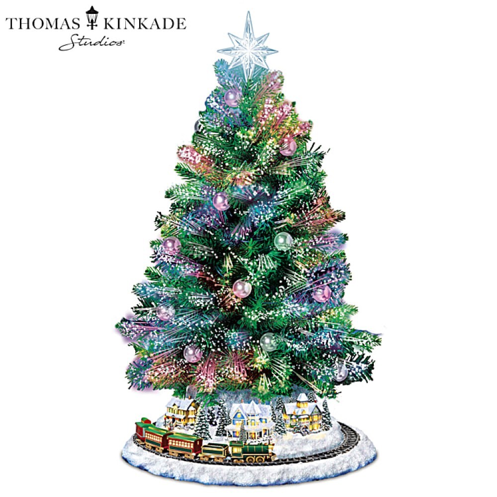 Bradford Thomas Kinkade Table Christmas Tree Music Color Changing Rotating Train