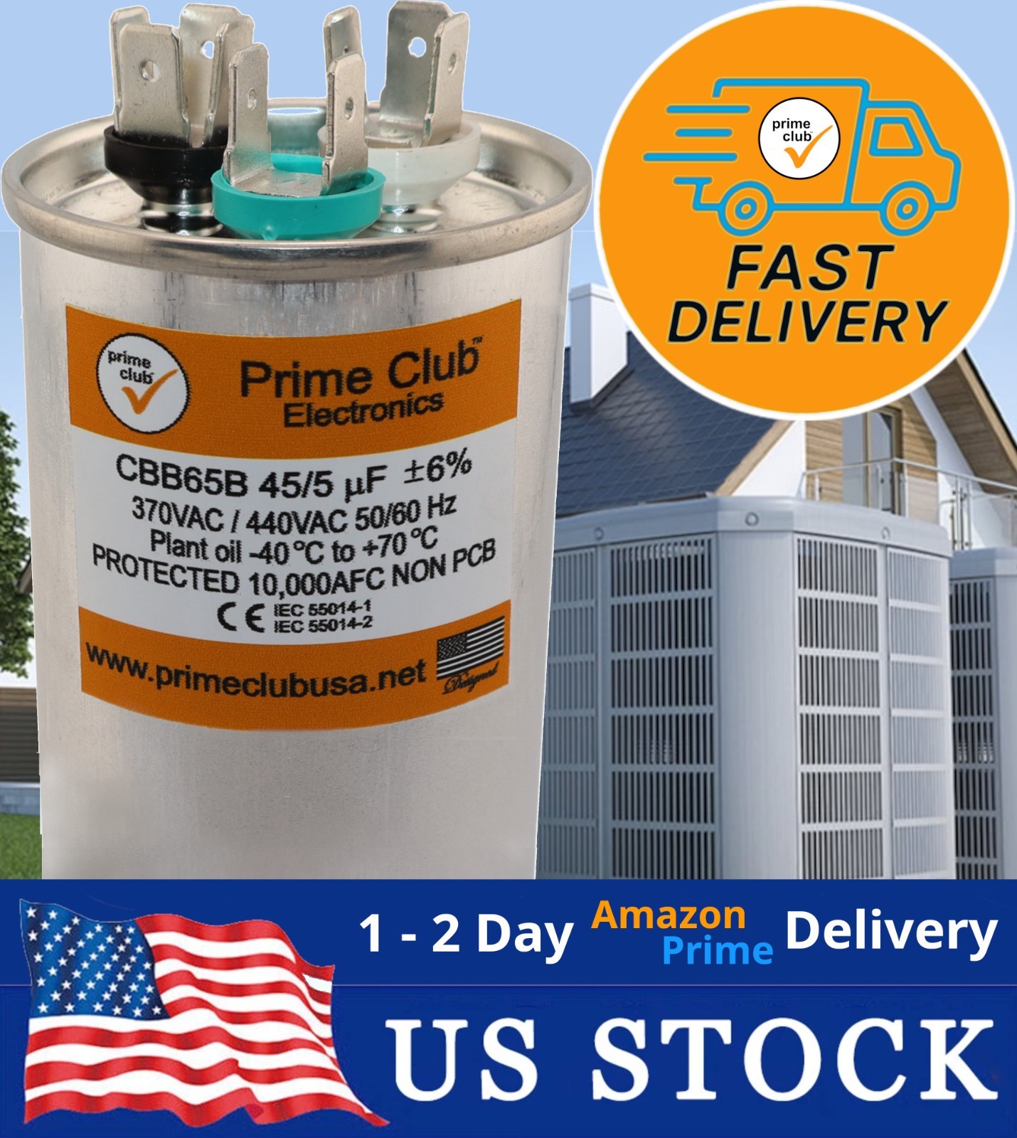 45+5 uF 6% 370V/440VAC Dual Round Capacitor Carrier Lennox Goodman Genteq Capcom