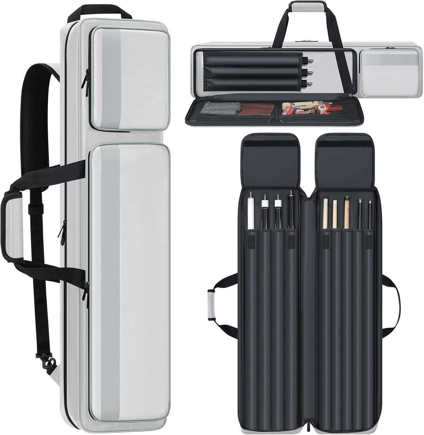 Pool Cue Case 4X5, Pool Stick Case for 4 Butts and 5 Shafts Pool Cue Case 4X5, Pool Stick Case for 4 Butts and 5 Shafts