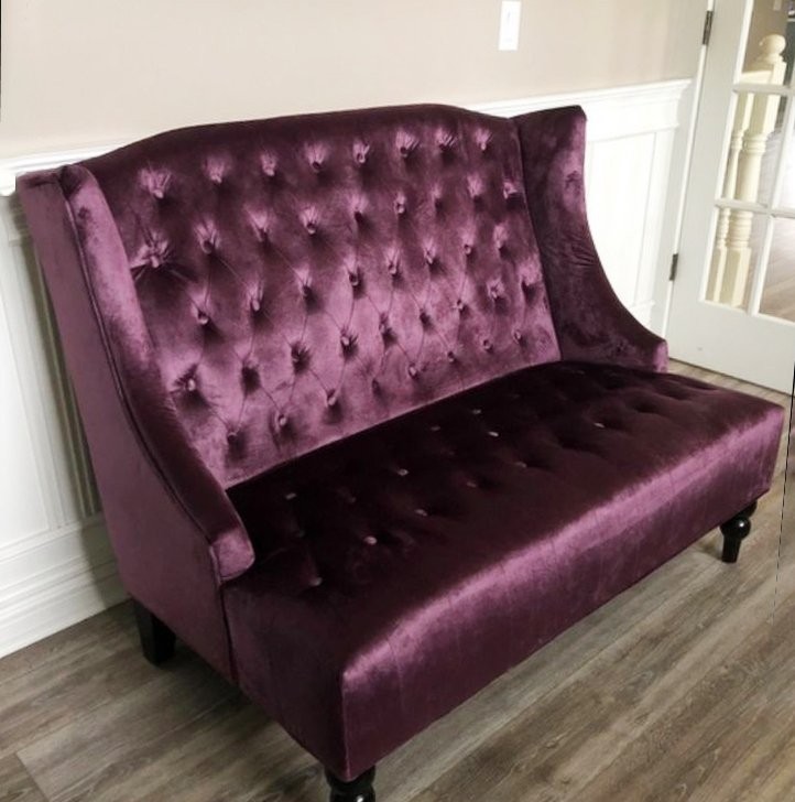 Vintage Style Velvet Loveseat Sofa Handcraft Wingback 2-Seater Couch Plum Purple