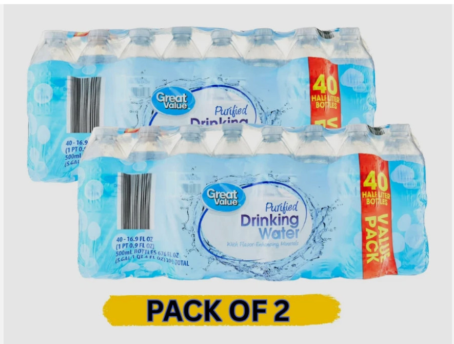 NEW (2 pack) 16.9 Fl. Oz., Great Value Purified Drinking Water, 40 Count