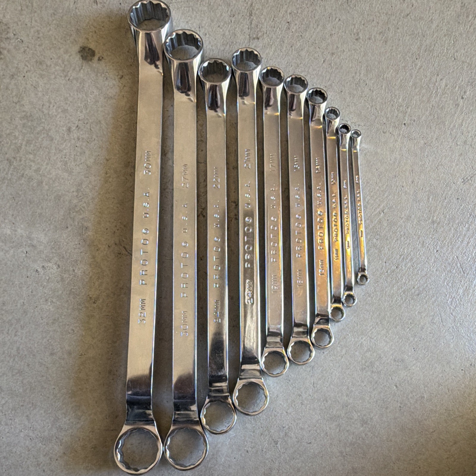 PROTO U.S.A. Metric Double End Box Wrench Set 6-32mm 10pc Polished Steel
