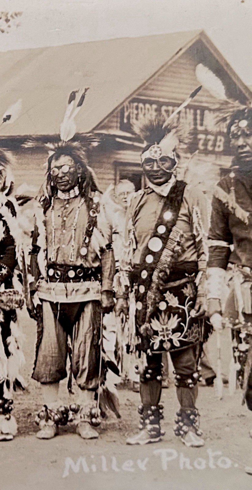 c1920 Native American RPPC Men Regalia Dark Glasses Miller Photo South Dakota