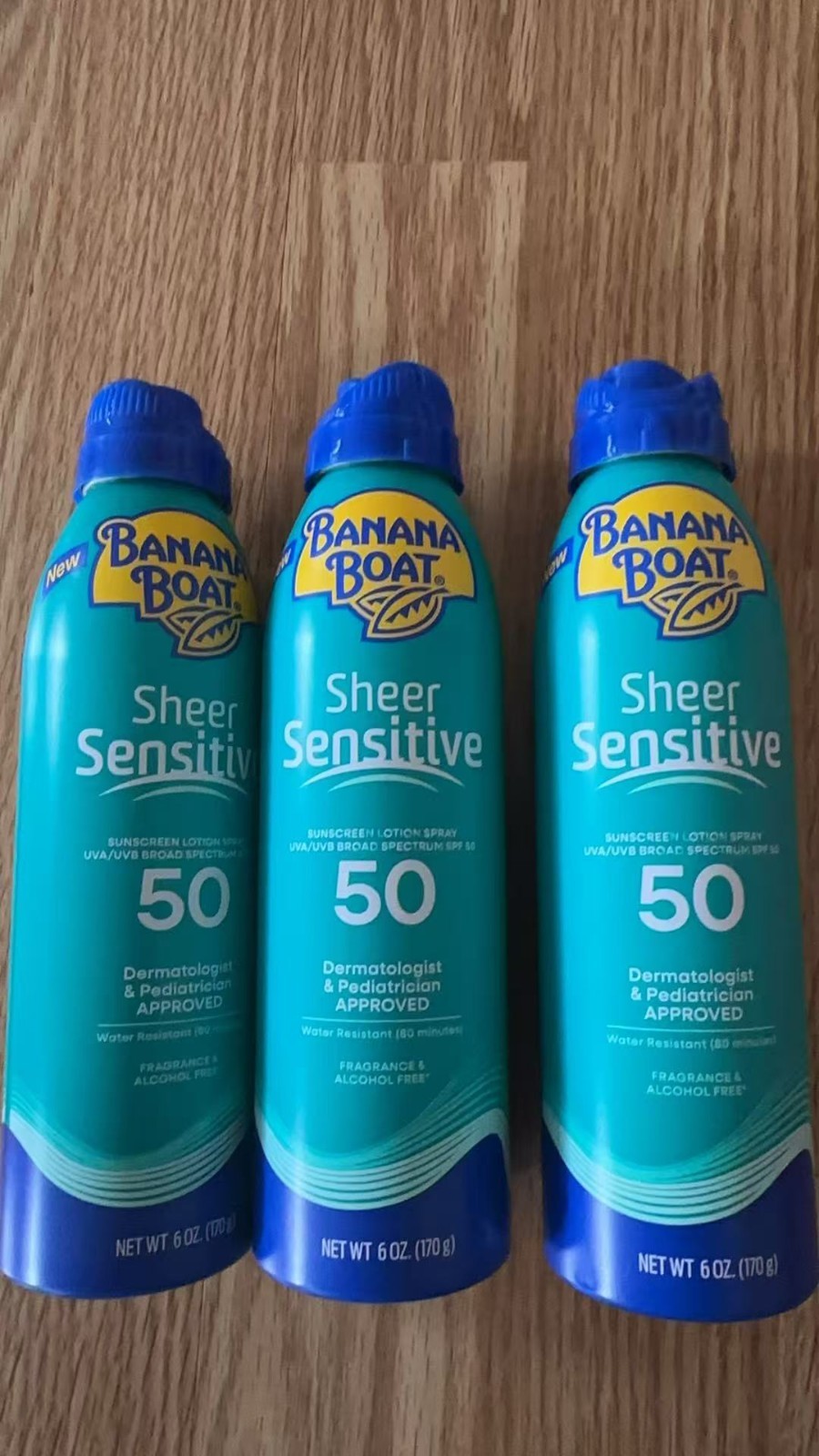 3PC NEW BANANA BOAT SHEER SENSITIVE SUNSCREEN LOTION SPRAY SPF 50 6OZ EXP 09/28