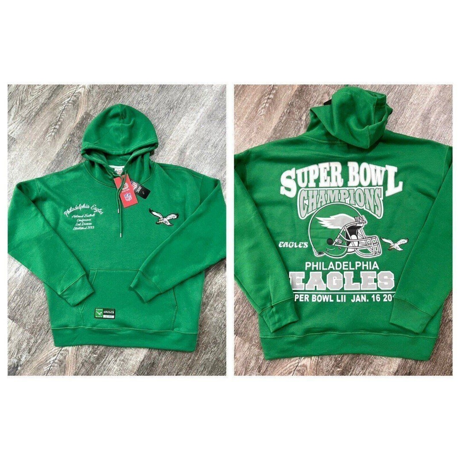 NFL RETRO LOGO PHILADELPHIA EAGLES HOODIE KELLY GREEN VINTAGE SUPER BOWL sz L