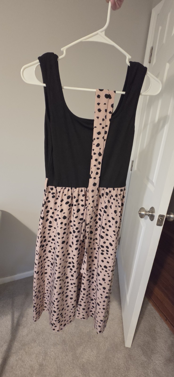 SHEIN Black Pink Polka Dot Ribbed Midi Sundress Square Neck Strappy S