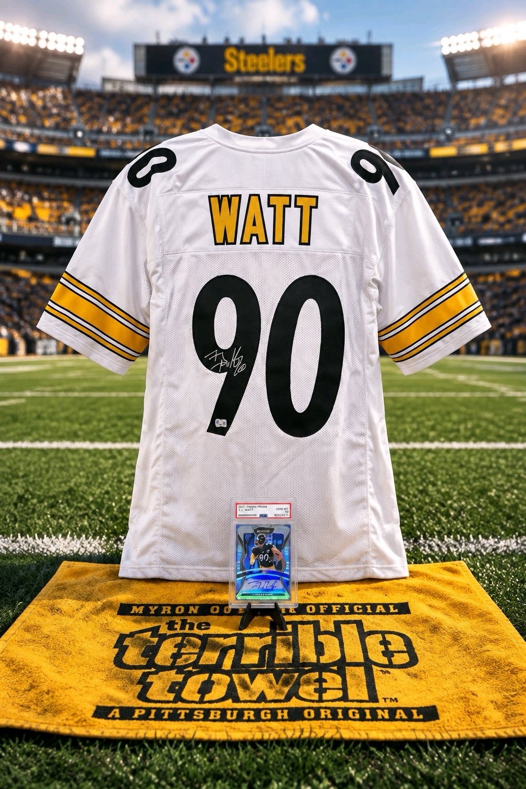 T.J. Watt Steelers Auto #90 White Football Jersey W/COA and Auto Graded Card T.J. Watt Steelers Auto #90 White Football Jersey W/COA and Auto Graded Card