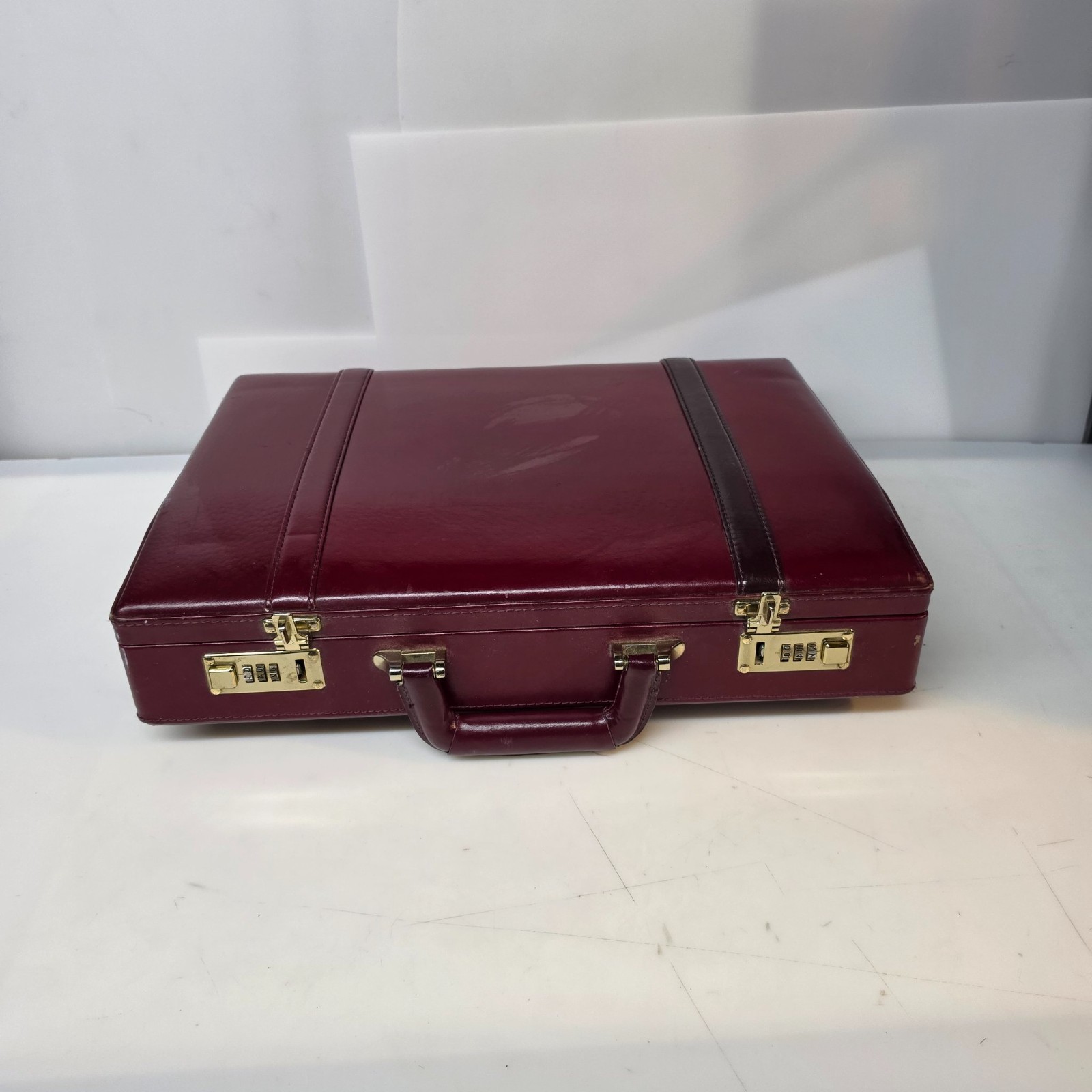 Vintage Burgundy Leather Combination Lock Attache Briefcase 17.5\