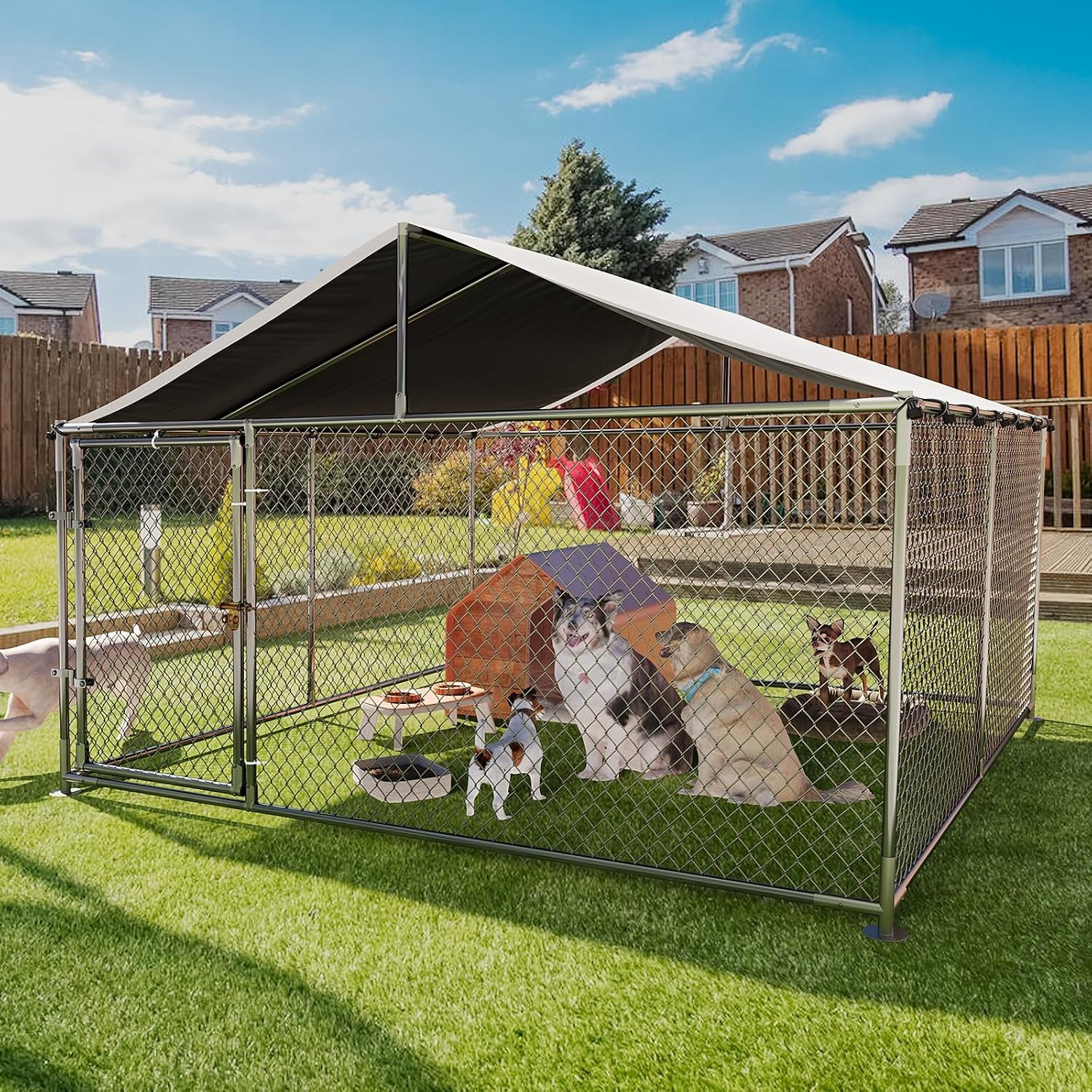 10x10x6FT Large Dog Kennel Outdoor with Roof, Heavy Duty Pet Fence Enclosure