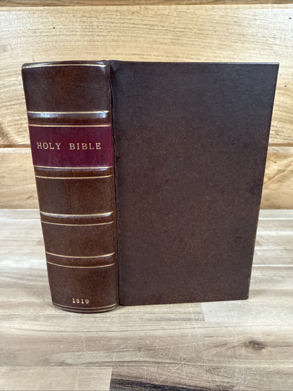 1810 HOLY BIBLE rare stamp NEW YORK BIBLE SOCIETY agent LEATHER antique OLD