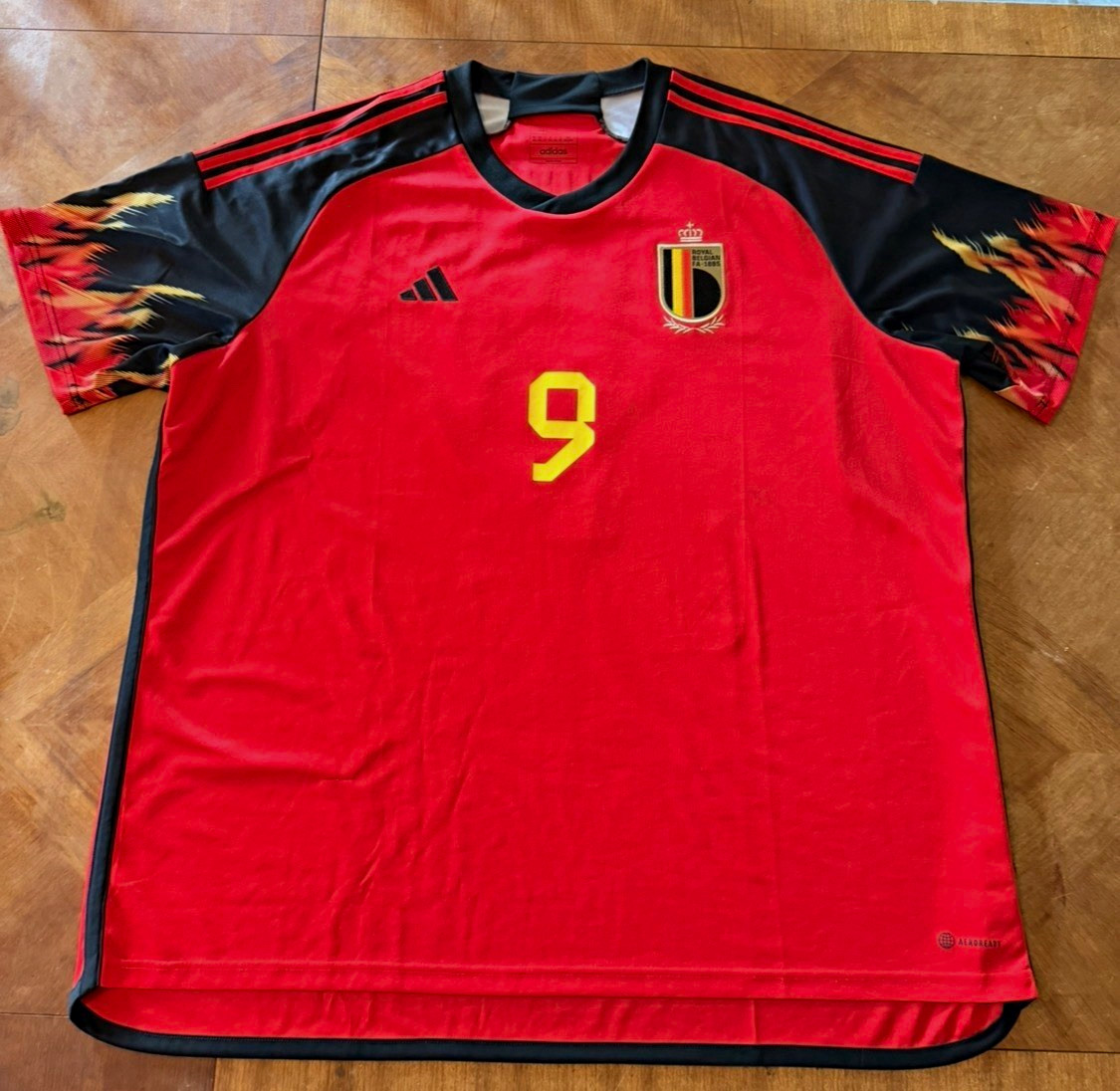 adidas Belgium R. Lukaku #9 Men\'s Soccer Jersey 3XL Red Black Yellow