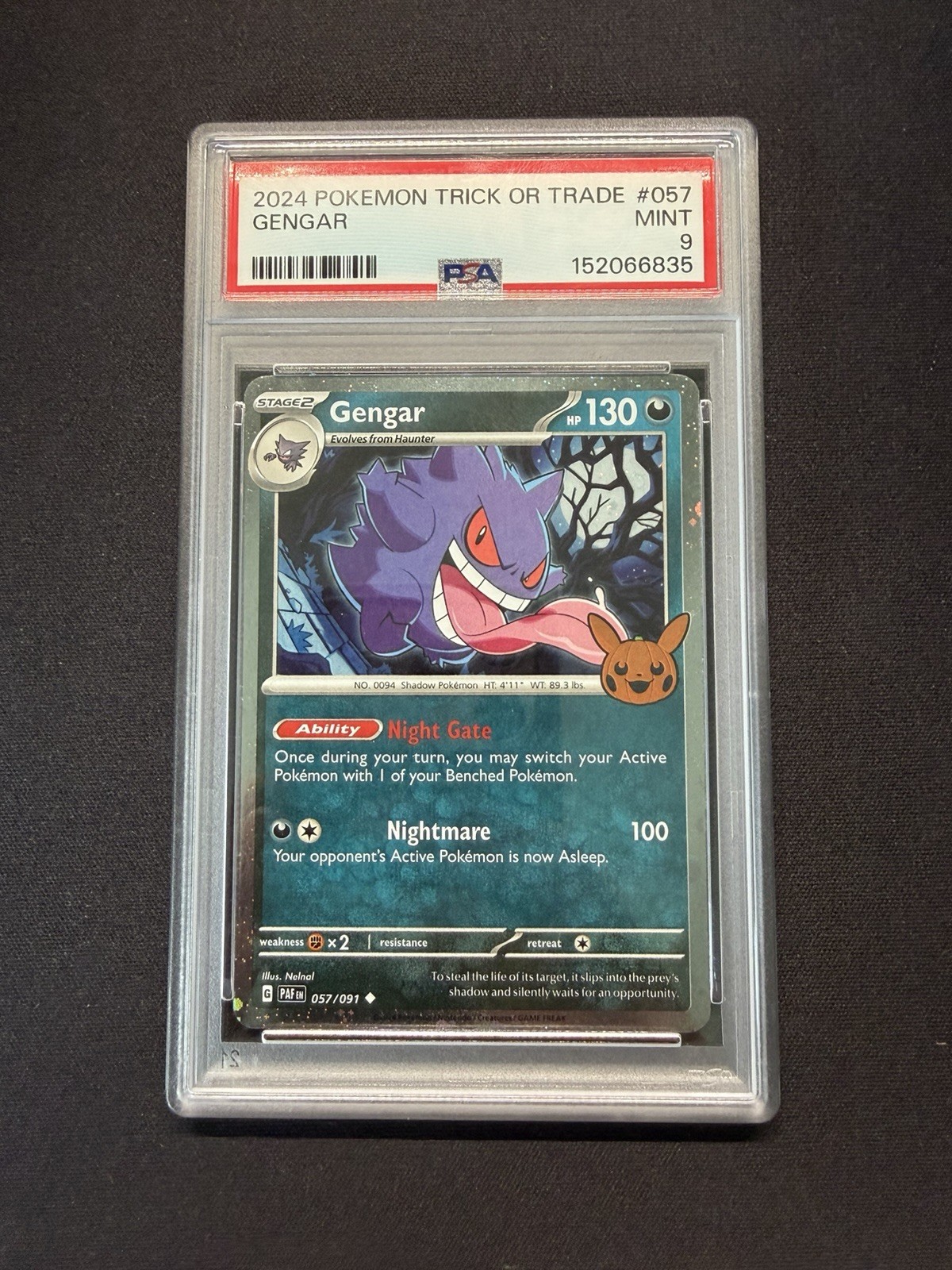 Gengar (Cosmos Holo) 057/091 Trick Or Trade 2024 Holo PSA 9 Gengar (Cosmos Holo) 057/091 Trick Or Trade 2024 Holo PSA 9
