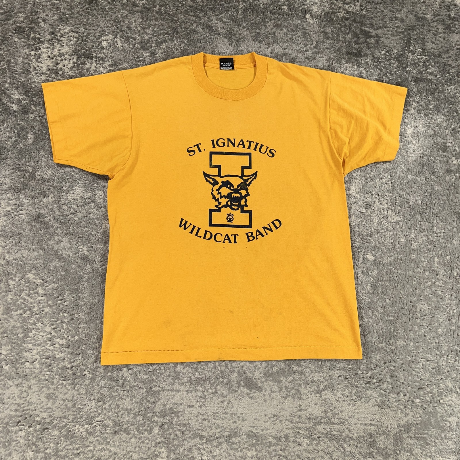 VTG St Ignatius Wildcat Band Shirt Mens XL Yellow Screen Stars Single Stitch 90s