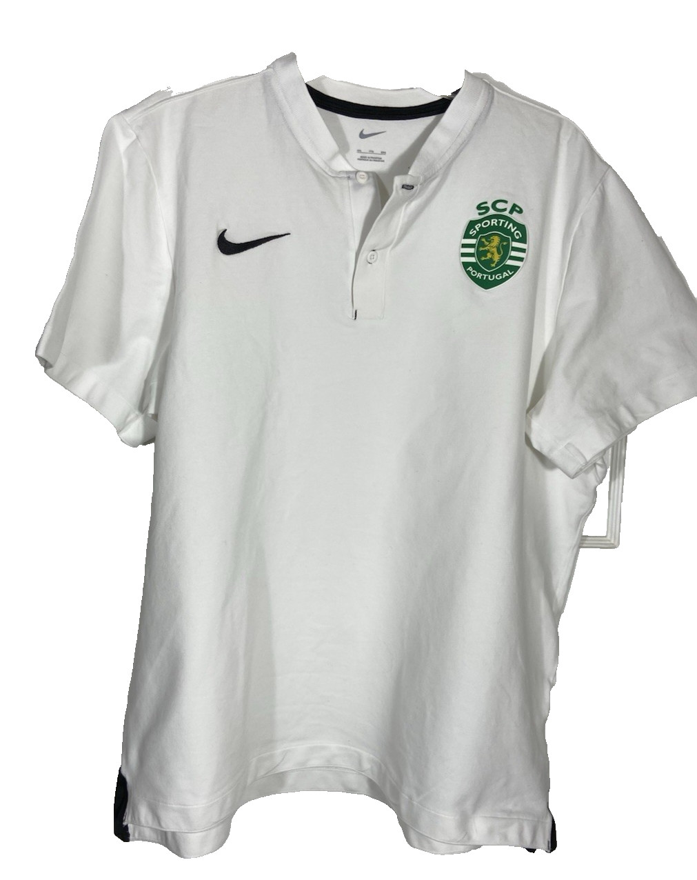 Nike SCP Sporting Portugal S/S Soccer Fan Shirt~Henley Button-Neck~White~Men XXL