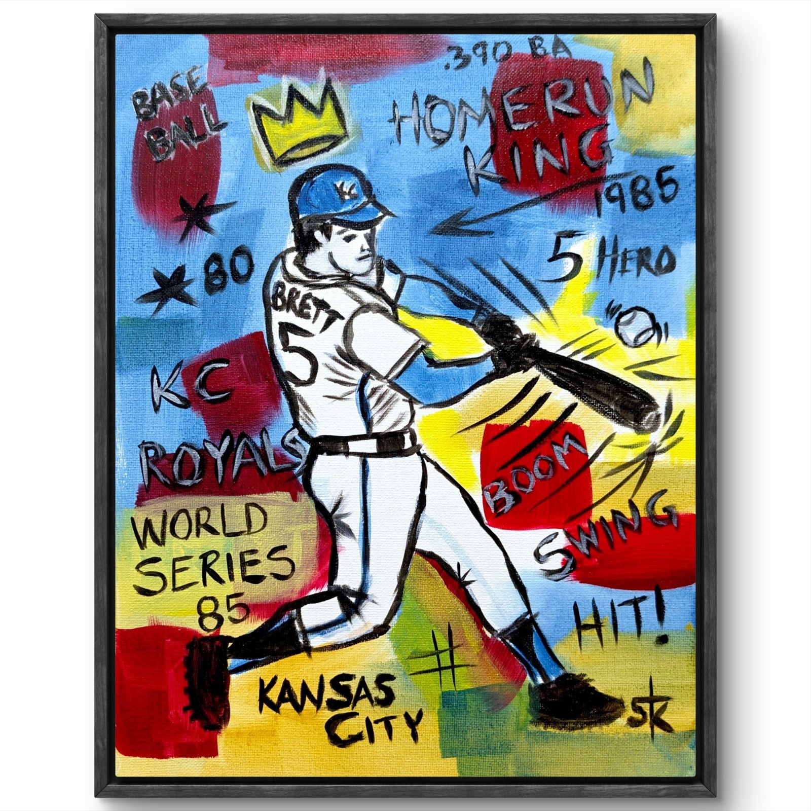 Original 11x14 Baseball Batter Royals  Expressionist Acrylic Canvas Signed Bold