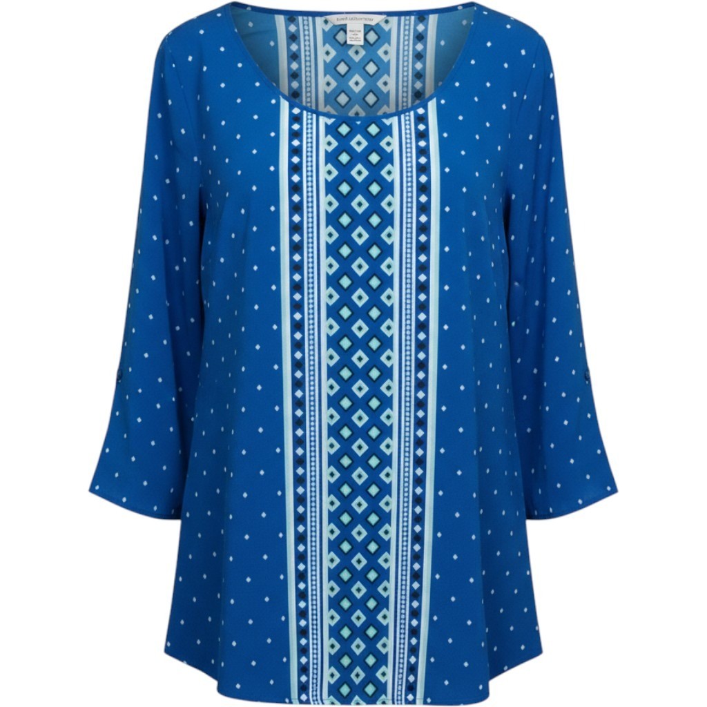Croft & Barrow 1X Blue Geometric Polka Dot 3/4 Sleeve Scoop Neck Blouse