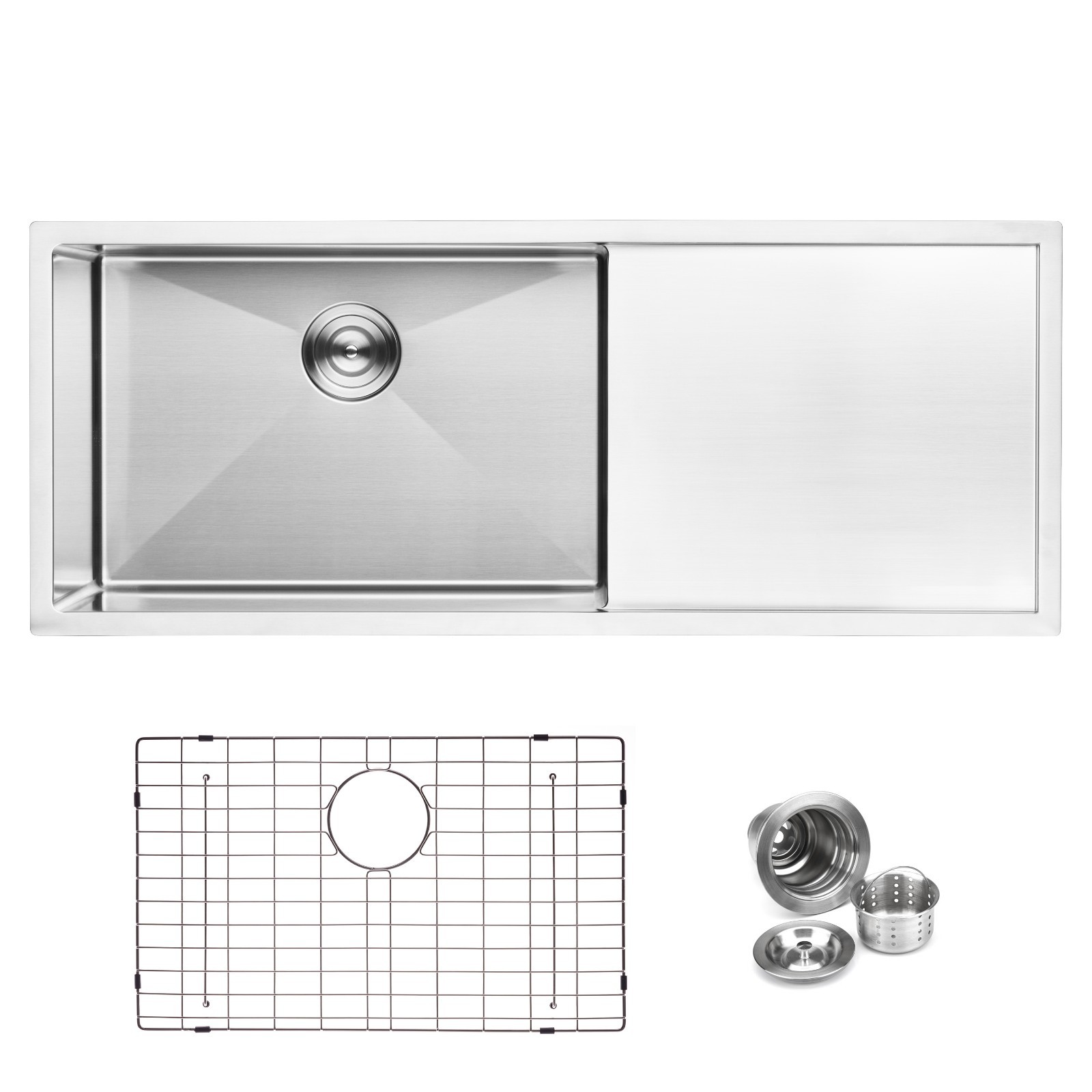 45-inch Undermount Single Bowl Handmade Kitchen Sink with Drainboard