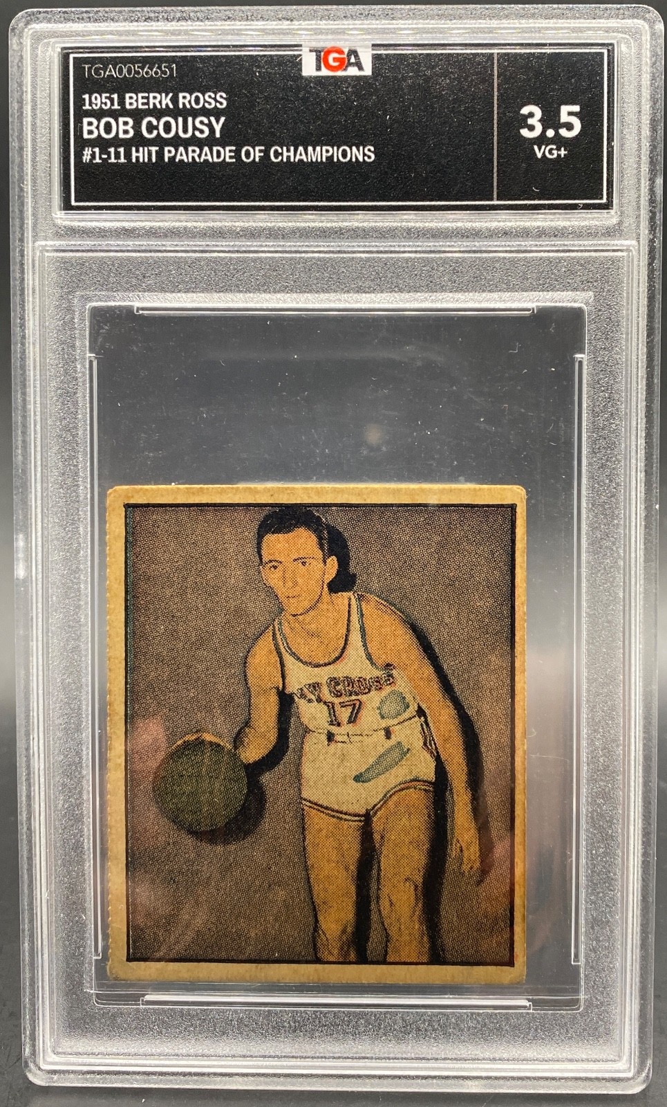 1951 Berk Ross Bob Cousy Holy Cross Boston Celtics #1-11 Rookie TGA 3.5 1951 Berk Ross Bob Cousy Holy Cross Boston Celtics #1-11 Rookie TGA 3.5