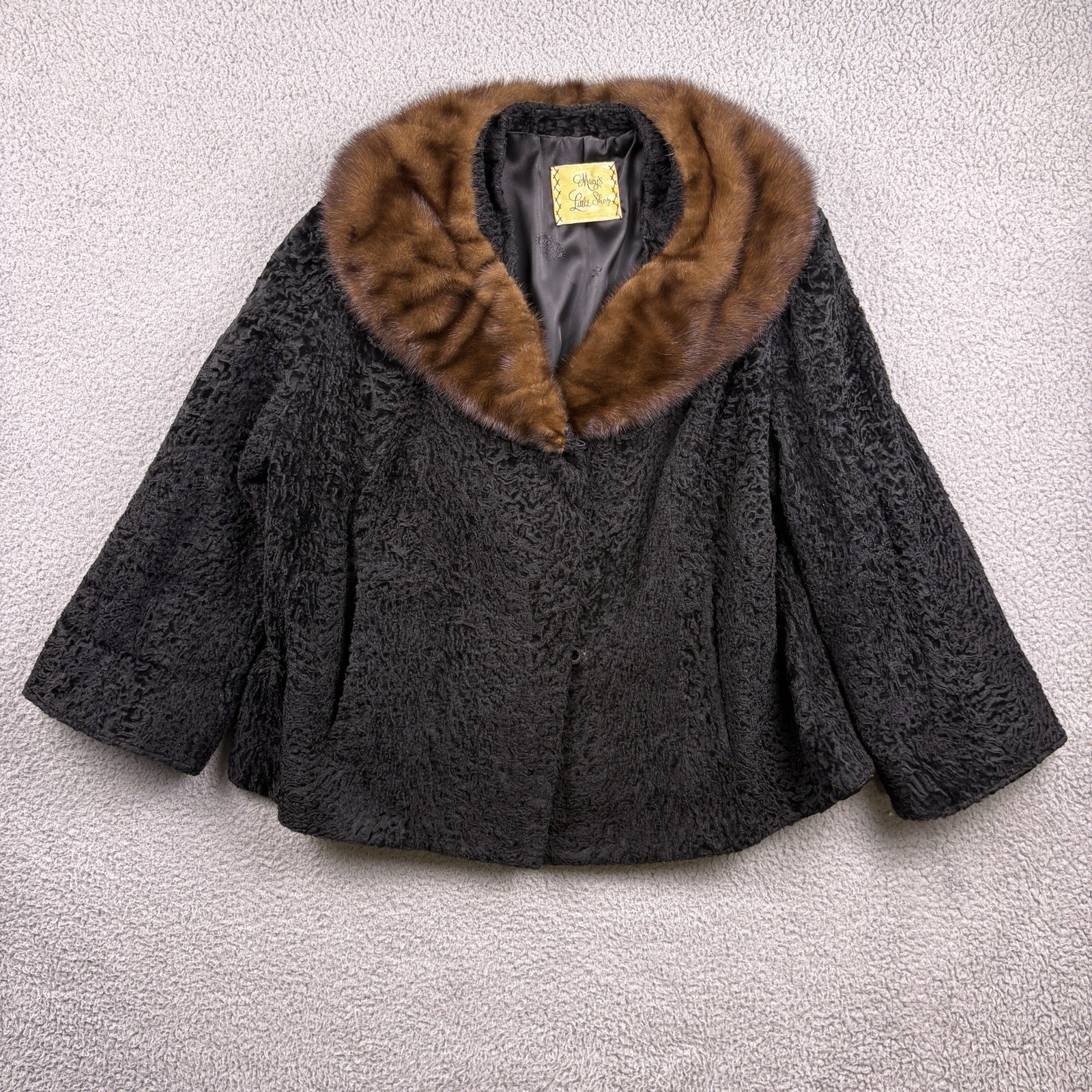VTG Macy’s Little Shop Fur Coat Womens Large Mink Trim Lamb Retro Cropped VTG Macy’s Little Shop Fur Coat Womens Large Mink Trim Lamb Retro Cropped