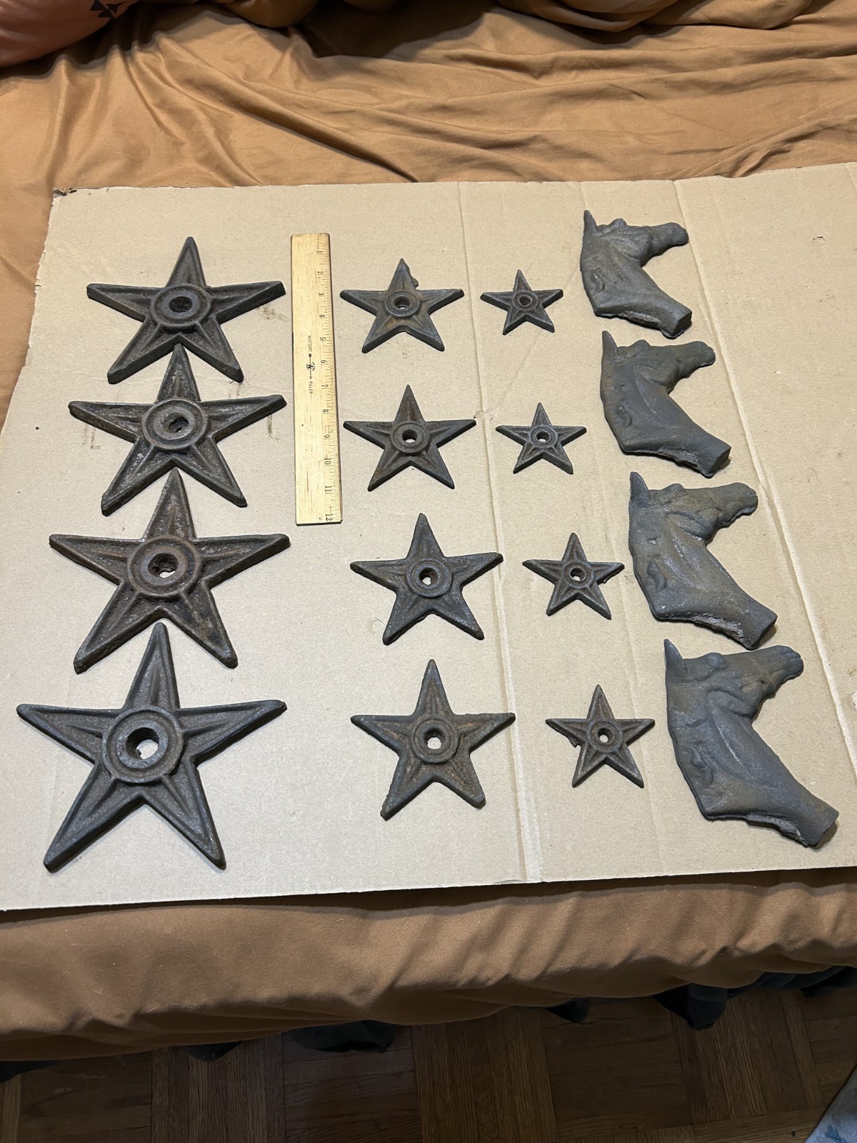 Lot of 16 Vintage Architectural Cast Iron Star Plate Horse Building Salvage Barn