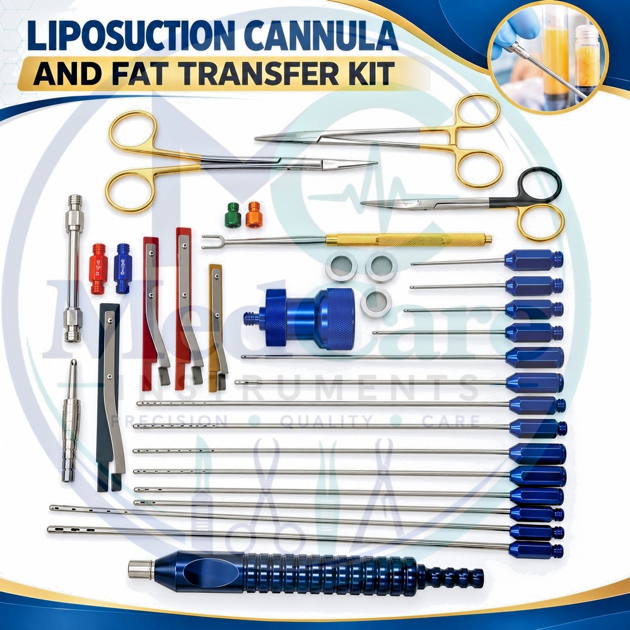 Liposuction Tulip Type Super Luer lock Cannulas Set Facial Fat Grafting Kit 