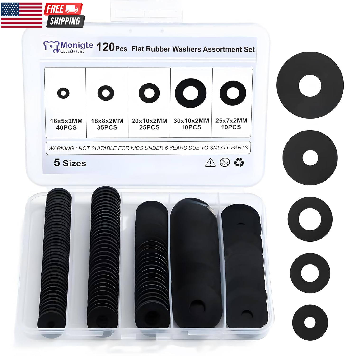 120Pcs Flat Rubber Washers Assortment Kit,16/18/20/25/30Mm Black Washer,Vibratio 120Pcs Flat Rubber Washers Assortment Kit,16/18/20/25/30Mm Black Washer,Vibratio