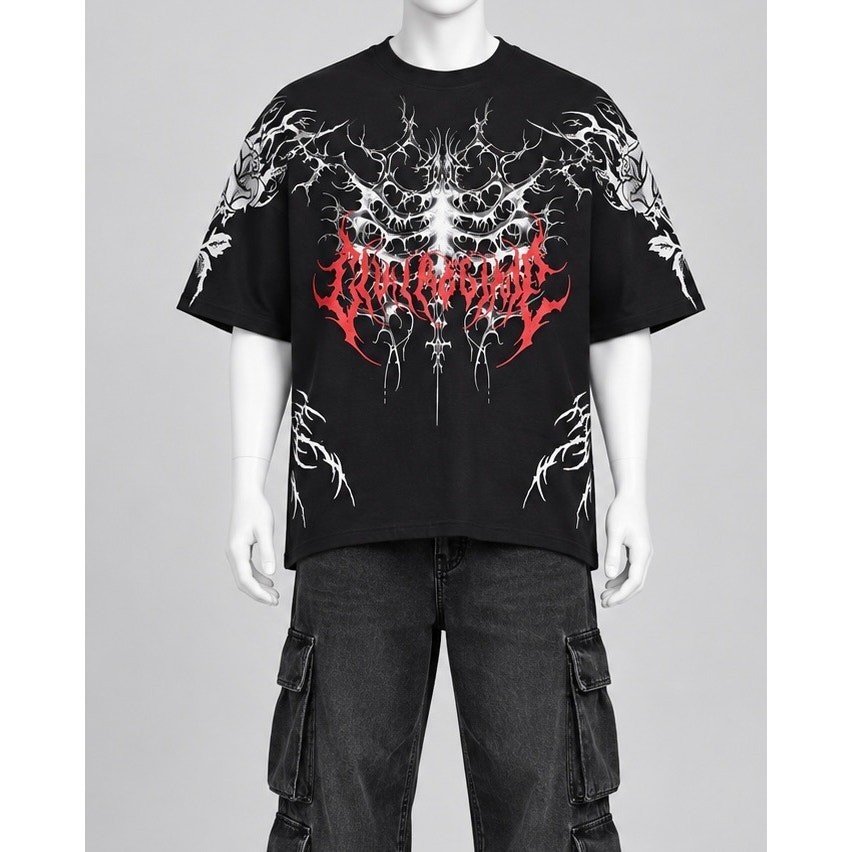Civil Regime Radical Ribs Ghetto Metal Tee Black Red Rose Boxy Gym Pump Cover M