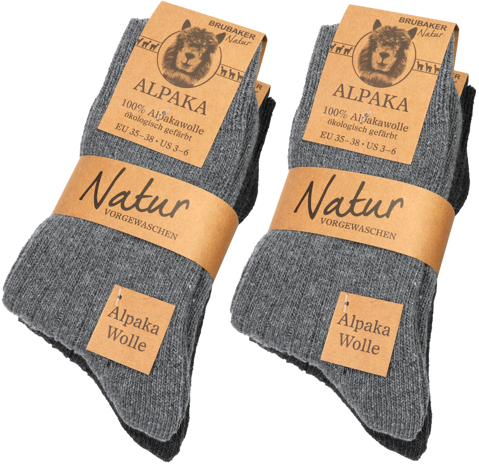 BRUBAKER 4 Pairs Alpaca Wool Socks - Fine Knit Socks for Women and Men